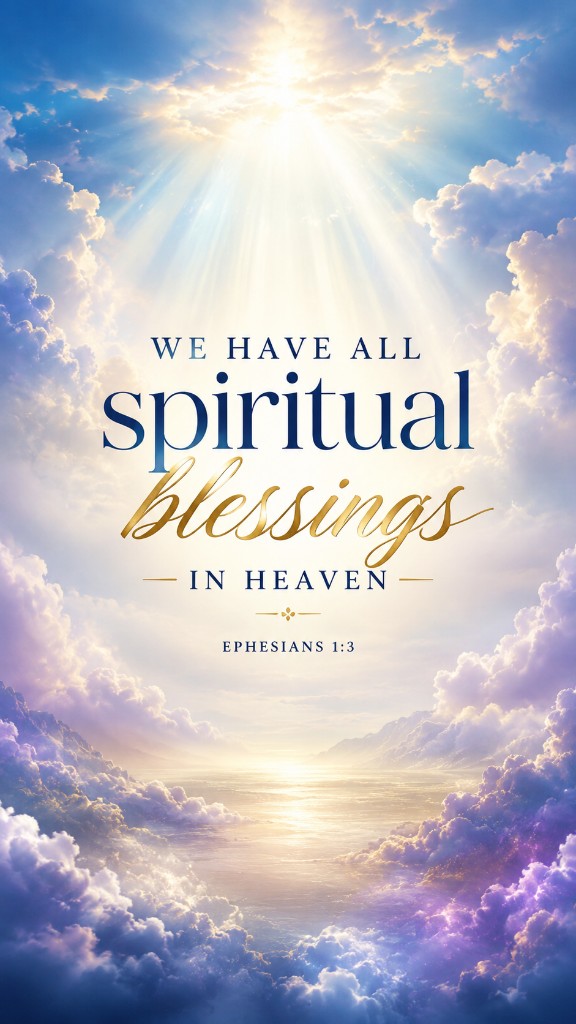 We have all spiritual blessings in heaven, Ephesians 1:3 scripture phone wallpaper